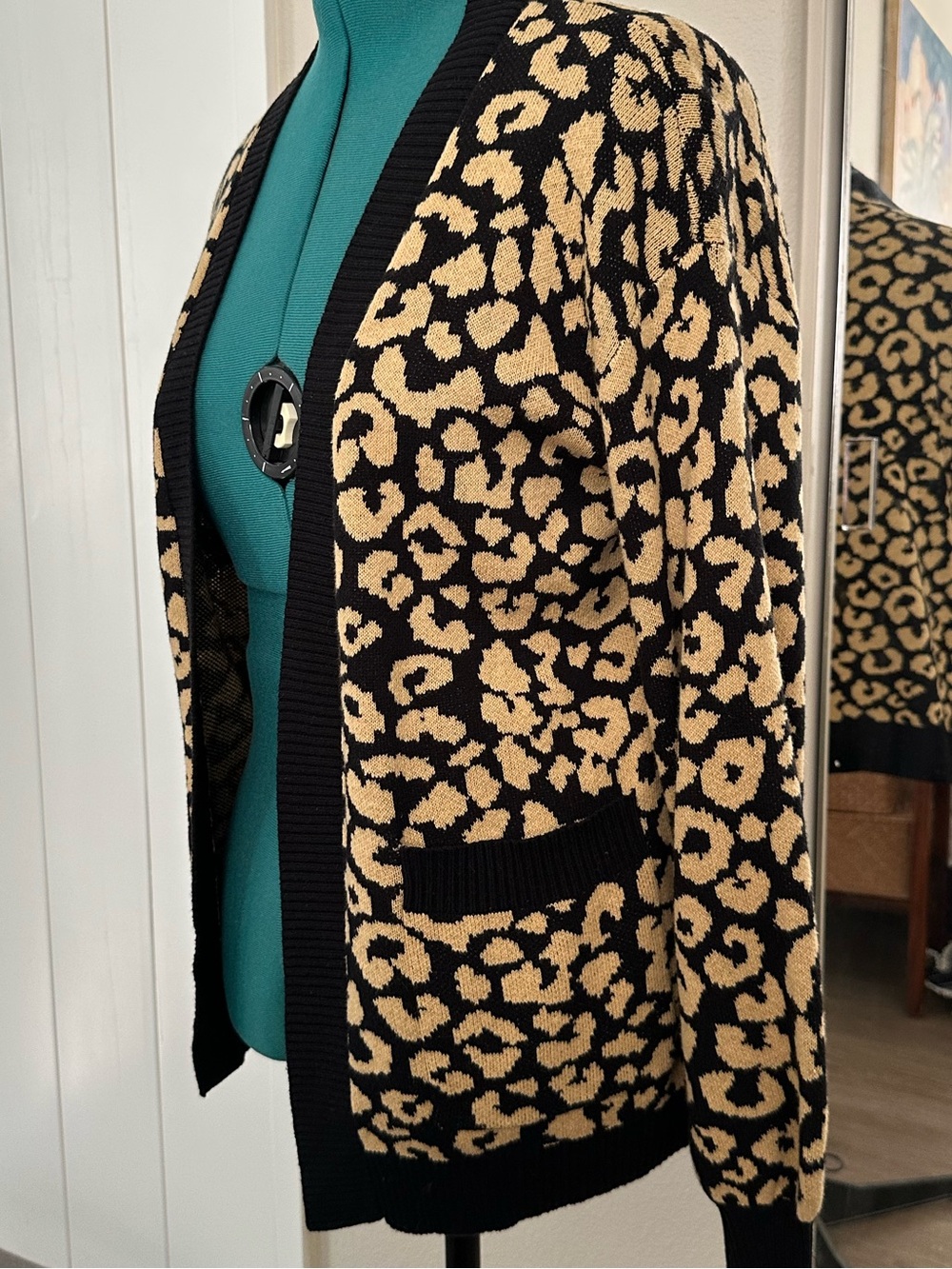 POPSUGAR Black and Beige Leopard Open Cardigan - Picture 8 of 14